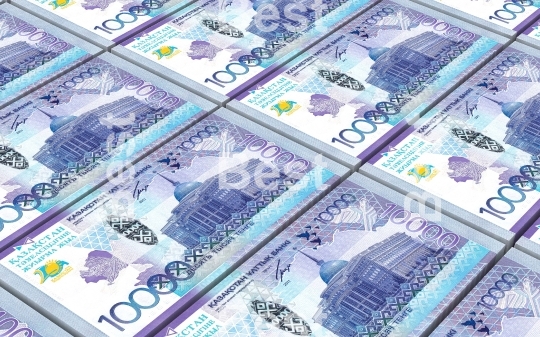 Kazakhstan tenge bills stacked background