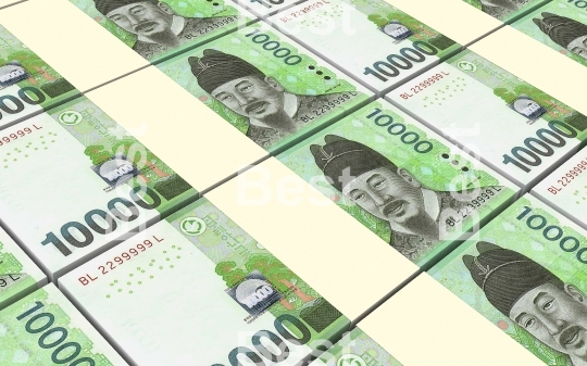 Korean won bills stacks background