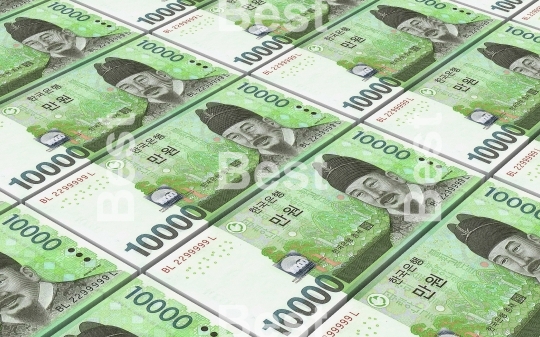 Korean won bills stacks background