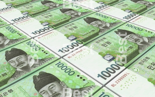 Korean won bills stacks background