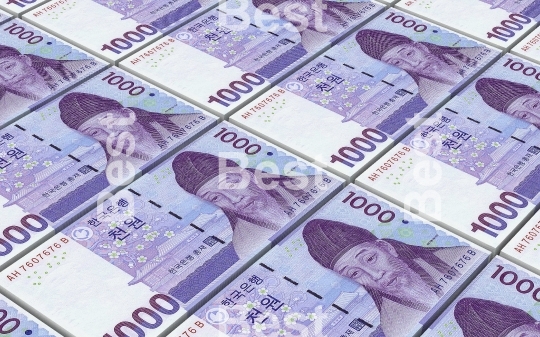 Korean won bills stacks background