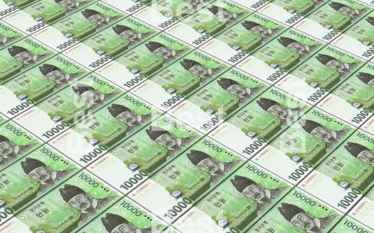 Korean won bills stacks background