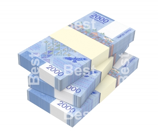 Kyrgyzstani som bills isolated on white with clipping path