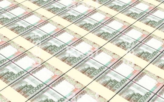 Laotian kip bills stacks background