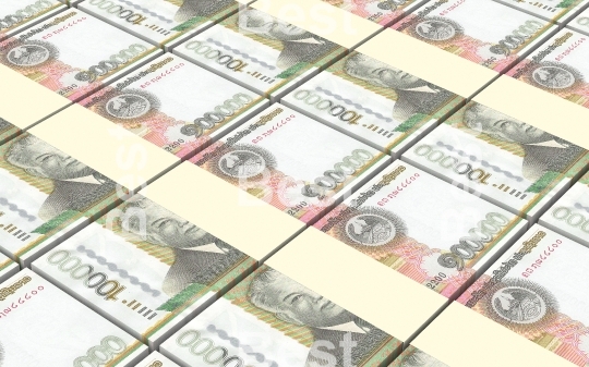 Laotian kip bills stacks background