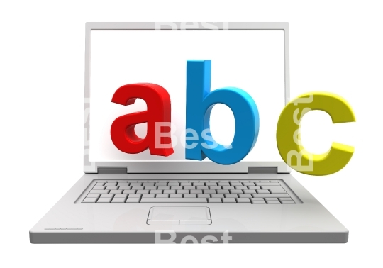 Laptop with ABC letters isolated over white.