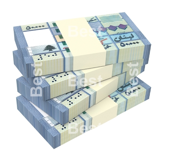 Lebanese pounds bills isolated on white background