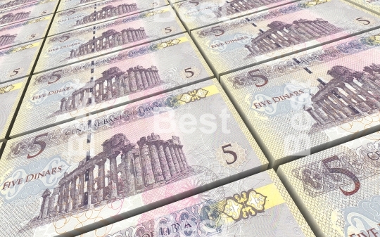 Libyan dinar bills stacks background