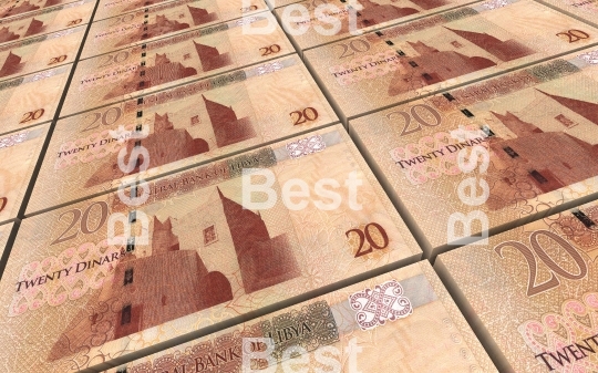 Libyan dinar bills stacks background