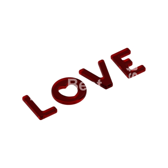 Love word with heart isolated on the white. 