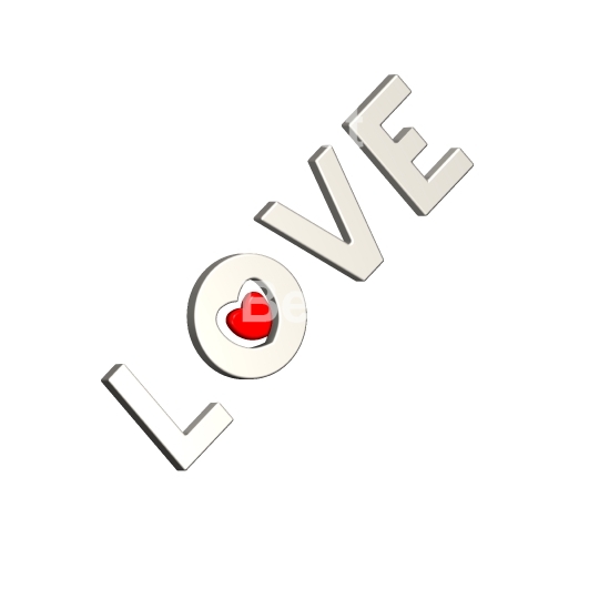 Love word with heart isolated on the white. 