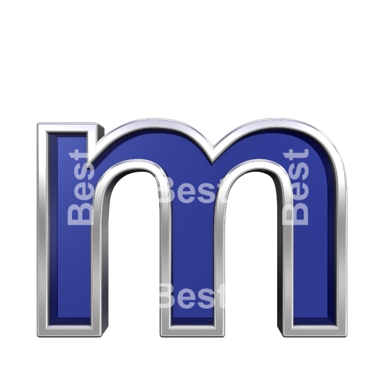 Lower case letter from blue glass with chrome frame alphabet