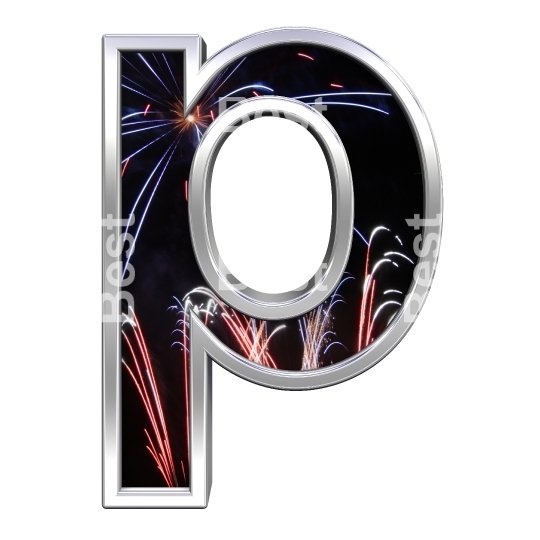 Lower case letter from firework with chrome frame alphabet set