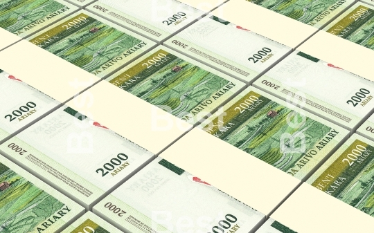 Malagasy ariary bills stacks background