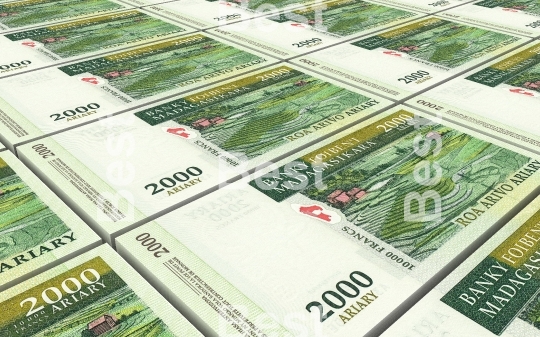 Malagasy ariary bills stacks background