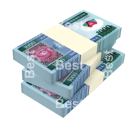 Mauritanian ouguiya bills isolated on white background