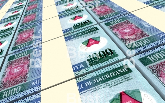 Mauritanian ouguiya bills stacks background