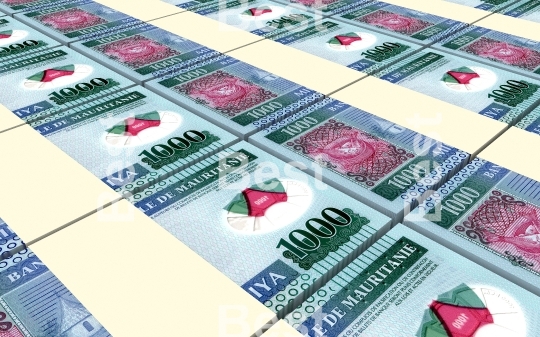 Mauritanian ouguiya bills stacks background