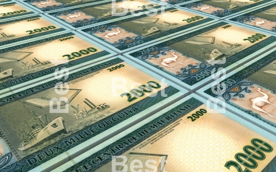 Mauritanian ouguiya bills stacks background