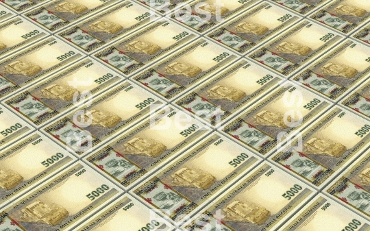 Mauritanian ouguiya bills stacks background