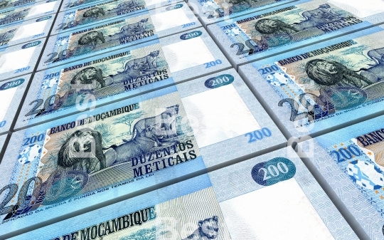 Mozambican meticais bills stacks background