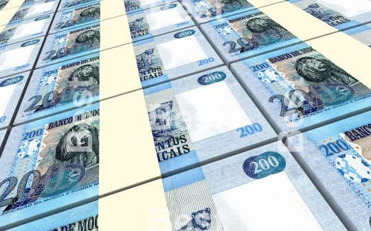 Mozambican meticais bills stacks background