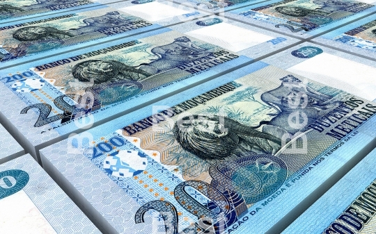 Mozambican meticais bills stacks background