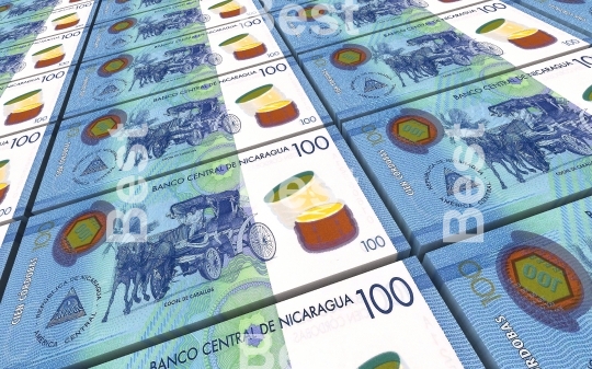 Nicaraguan cordoba bills stacks background