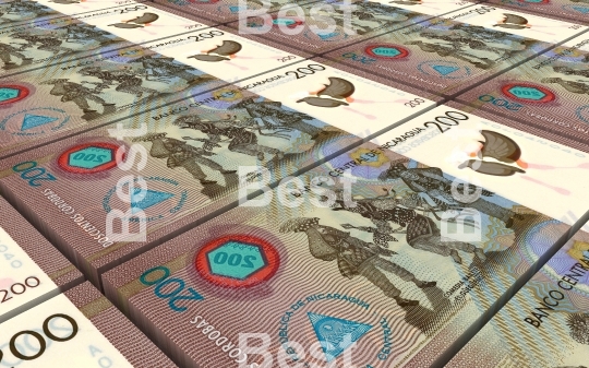 Nicaraguan cordoba bills stacks background