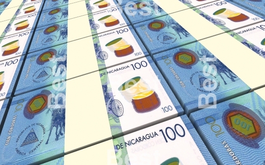 Nicaraguan cordoba bills stacks background