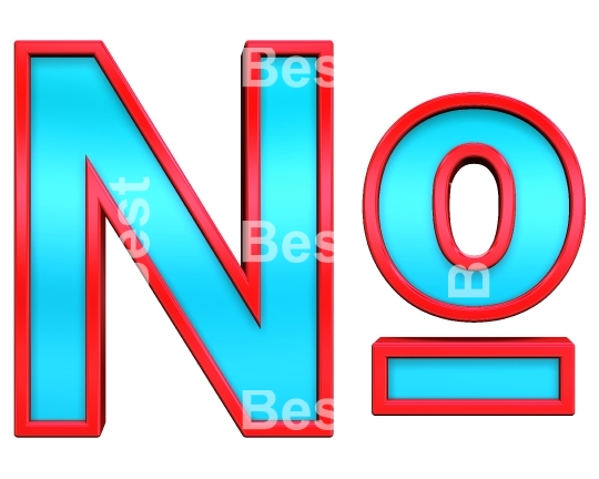 Number mark from blue with red frame alphabet set, isolated on white. 