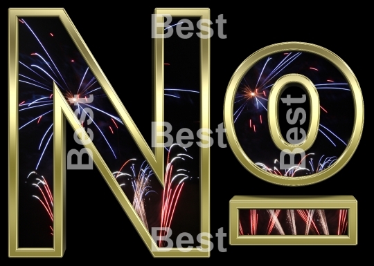 Number mark from firework with gold frame alphabet set