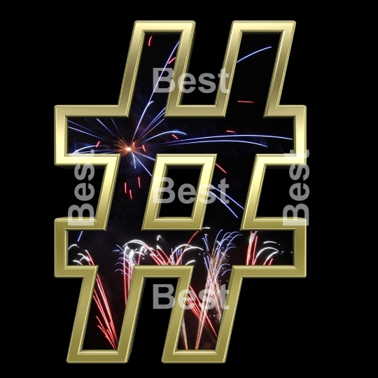 Number mark from firework with gold frame alphabet set