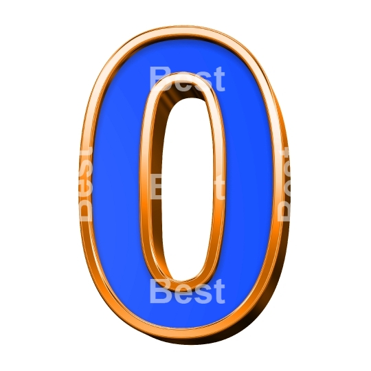 One digit from blue with orange frame alphabet set, isolated on white. 