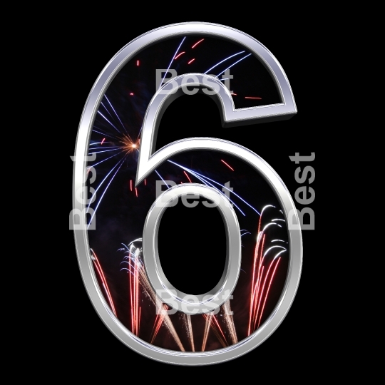 One digit from firework with chrome frame alphabet set