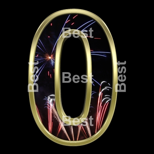 One digit from firework with gold frame alphabet set