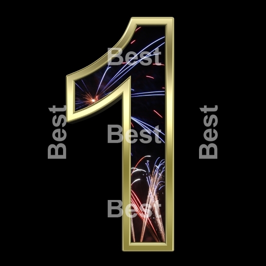 One digit from firework with gold frame alphabet set