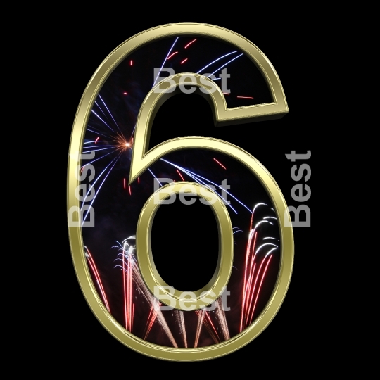 One digit from firework with gold frame alphabet set