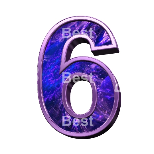 One digit from fractal with purple frame alphabet set, isolated on white.