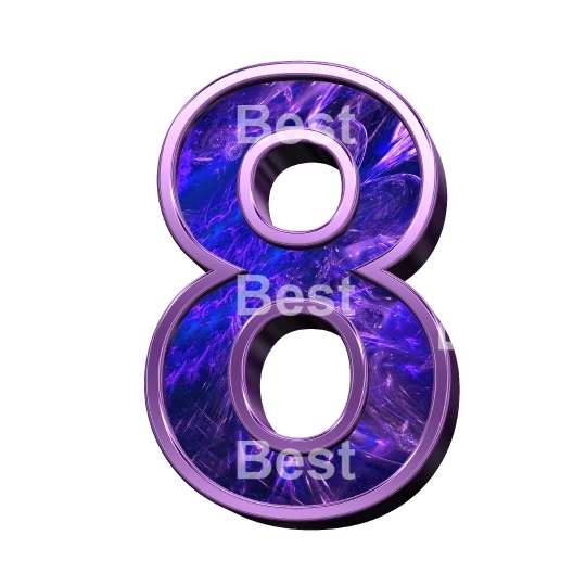 One digit from fractal with purple frame alphabet set, isolated on white.