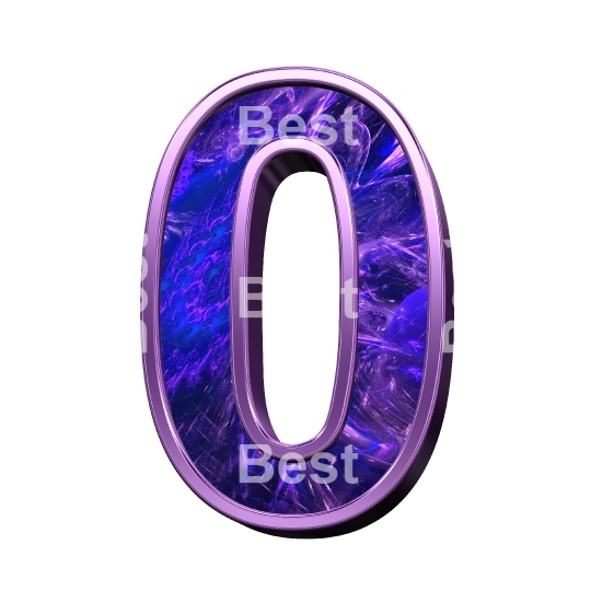 One digit from fractal with purple frame alphabet set, isolated on white.