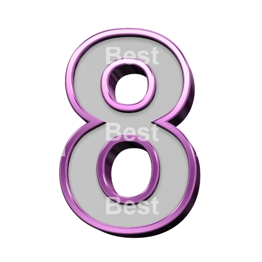 One digit from gray with purple frame alphabet set, isolated on white