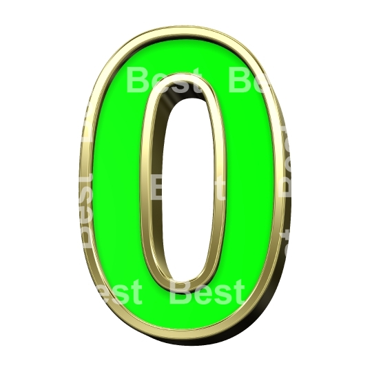 One digit from light green with gold frame alphabet set