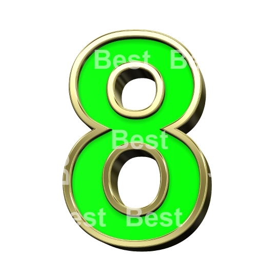 One digit from light green with gold frame alphabet set