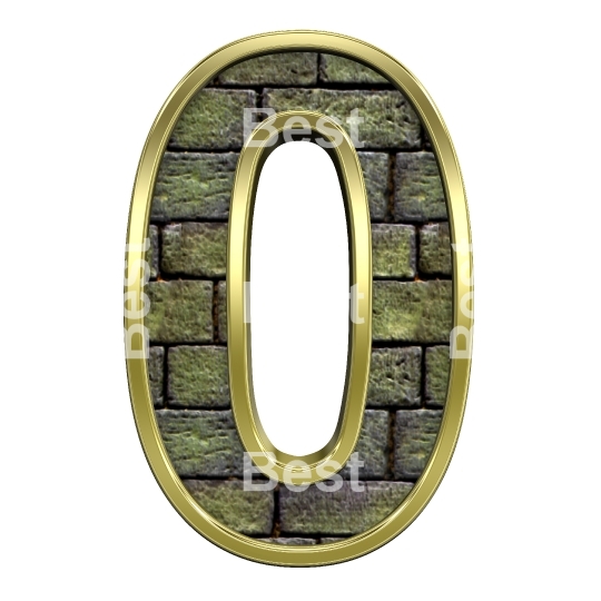 One digit from old stone with gold frame alphabet set