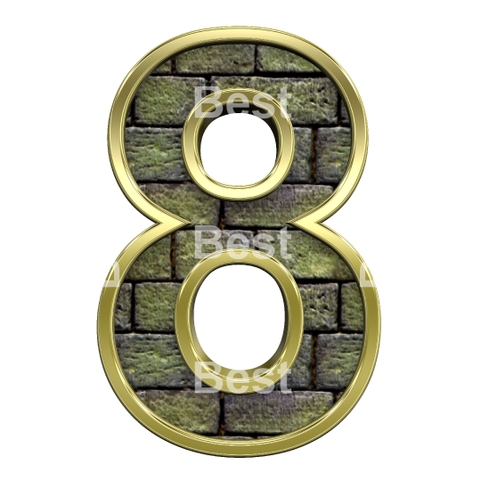 One digit from old stone with gold frame alphabet set