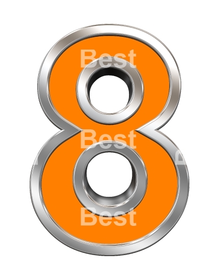 One digit from orange with chrome frame alphabet set