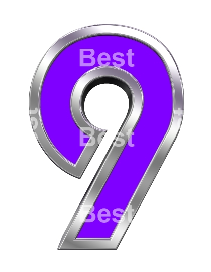 One digit from purple with chrome frame alphabet set