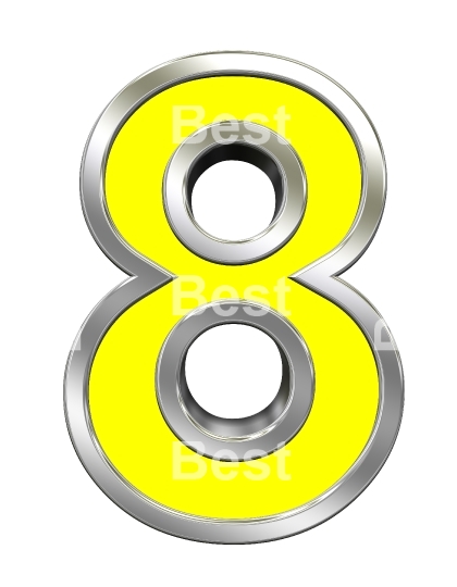 One digit from yellow with chrome frame alphabet set