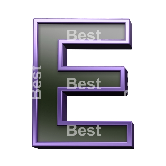 One letter from black glass with purple frame alphabet set, isolated on white.